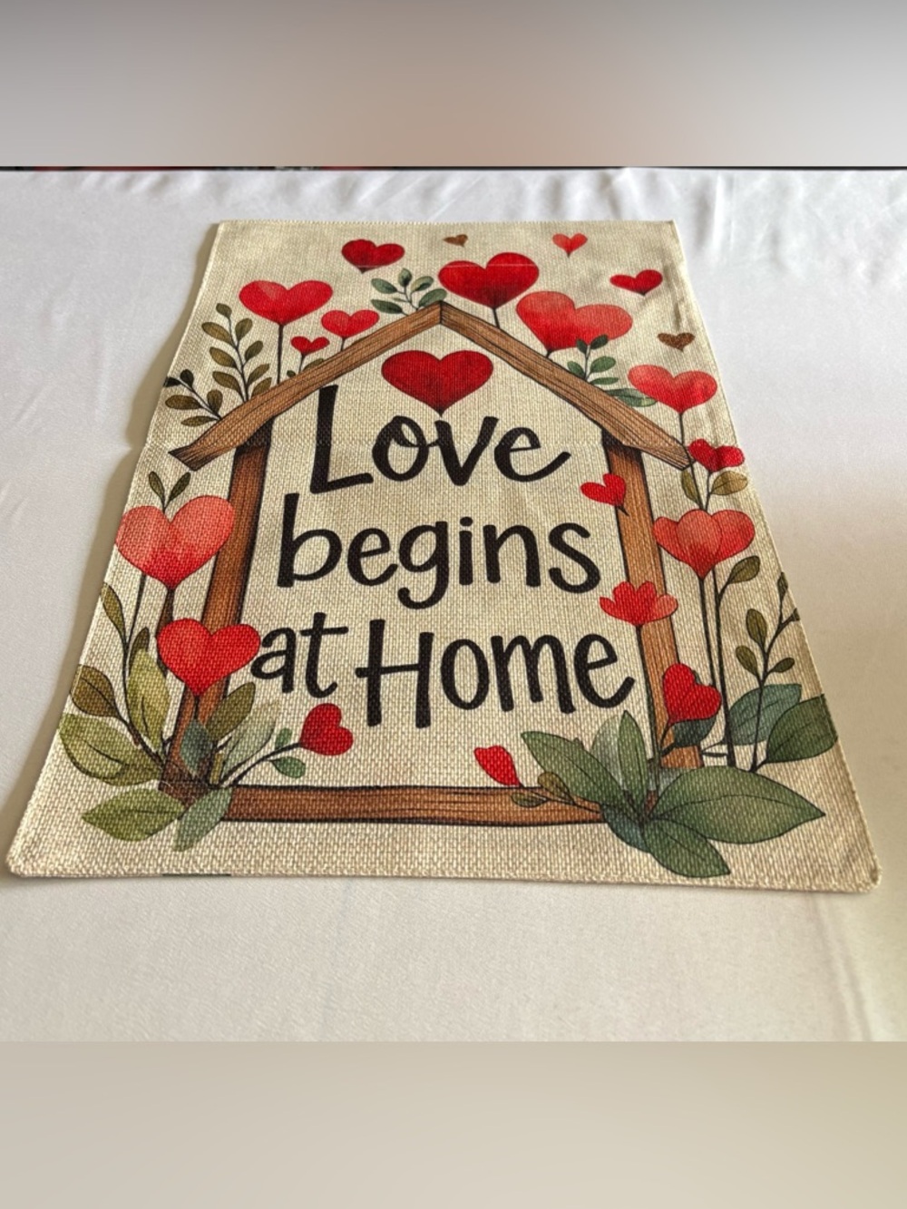 Love Begins at Home Heart Garden Flag